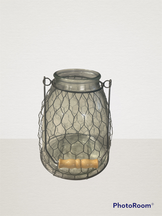 Silver Chickenwire & Glass Farmhouse Lantern